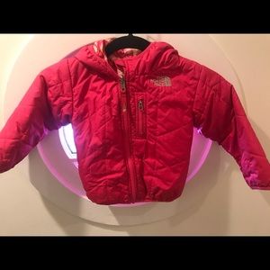 Pink and flowered North Face jacket  18-24months
